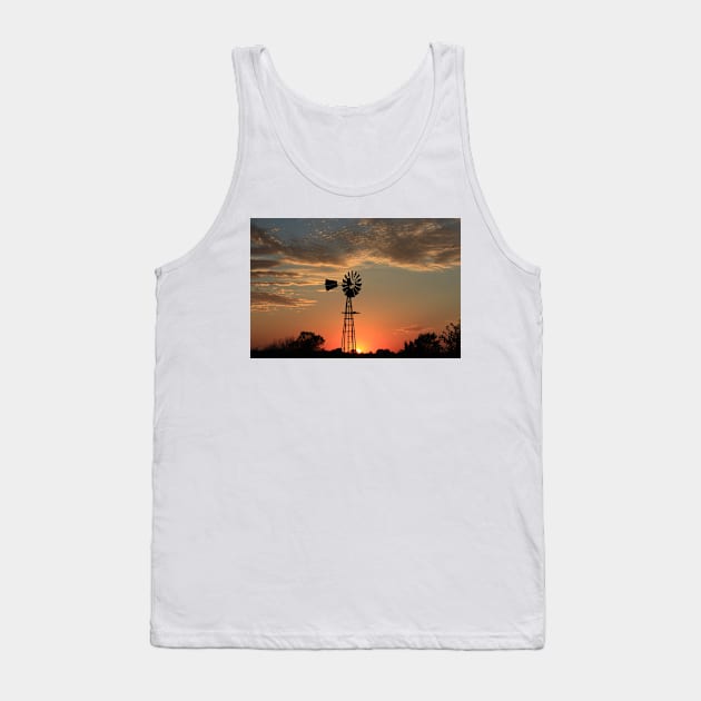 Kansas Country Windmill Blaze Orange Silhouette Tank Top by ROBERTDBROZEK